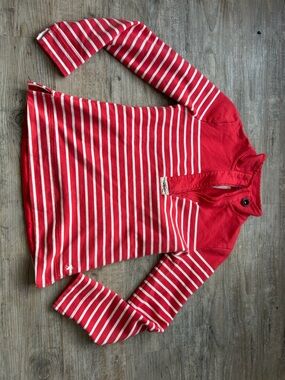 Joules Red and White Striped Long-Sleeve Polo Top
